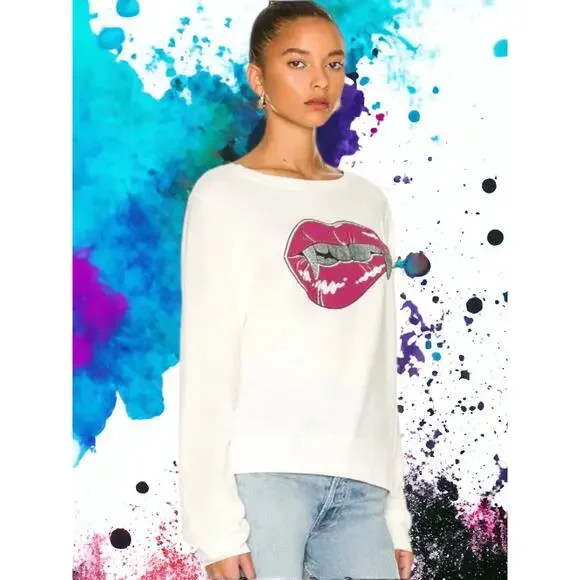 NWT Wildfox Couture Love Bites Sweatshirt in Vanilla S MSRP $95 - Picture 3 of 6